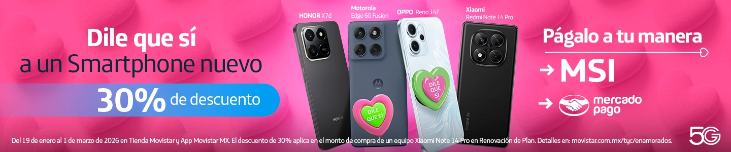 Aprovecha el 30% de descuento en smartphones HONOR, Motorola, OPPO y Xiaomi. Compra tu equipo nuevo en Movistar a MSI o con Mercado libre