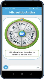 Smartphone mostrando el juego de la ruleta de beneficios de Club 10